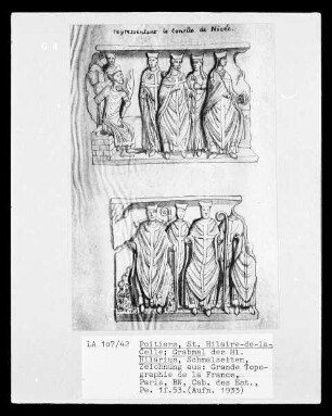 Poitiers, Zeichnung des Grabmals des Heiligen Hilarius, Schmalseiten