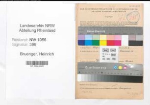 Entnazifizierung Heinrich Bruenger , geb. 24.03.1902 (Lehrer)