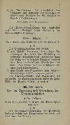 Zweiter Titel. Von der Vertretung und Verwaltung der Provinzialverbände.
