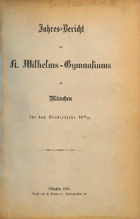Jahresbericht. 1880/81