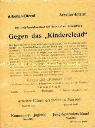 Propagandaflugblatt des Kommunistischen Jugendverbandes gegen die schlechte soziale Lage von Arbeiterkindern