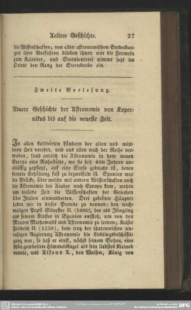 Zweite Vorlesung. Neuere Geschichte der Astronomie von Kopernikus bis auf die neueste Zeit