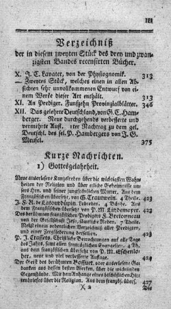 Verzeichniß der in diesem zweyten Stück des drey und zwanzigsten Bandes recensirten Bücher.