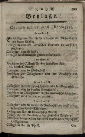 Beylage. Curriculum Studiosi Theologiae. Curriculum Studiosi Juris