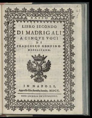 Francesco Genvino: Libro secondo di madrigali a cinque voci. Basso
