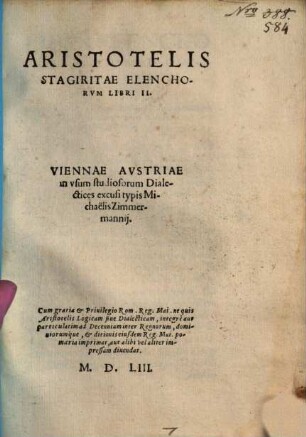 Aristotelis Stagiritae Elenchorvm Libri II