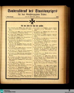 Sonderabdruck des Staatsanzeigers für Baden, Sonderabdruck des Staatsanzeigers