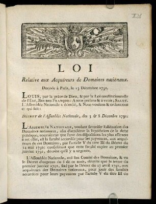 1-4, Loi. Relative aux Acquéreurs de...