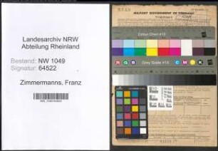 Entnazifizierung Franz Zimmermanns , geb. 04.05.1902 (Baecker)