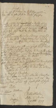 Eigenhändiger Brief von A. G. Schlichthaber vom 11.2.1744 mit Fragen zu der auf S. 6 angestrichenen Textstelle an Bibliothekar Althans in Bückeburg