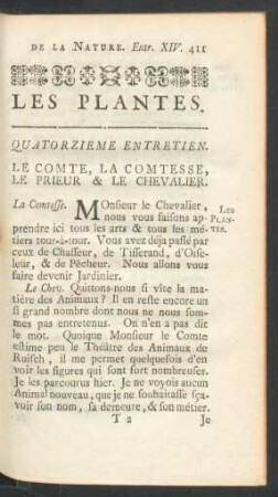 Quatorzieme entretien. Les Plantes.