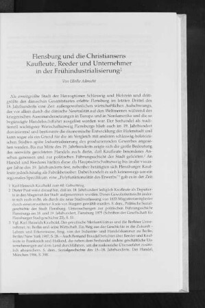 Flensburg und die Christiansens : Kaufleute, Reeder und Unternehmer in der Frühindustrialisierung