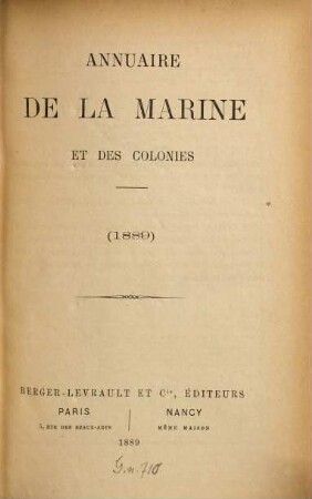 Annuaire de la Marine : pour ... ; réserve. 1889