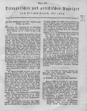 Nro. IV., Literarischer und artistischer Anzeiger zum Freimüthigen, für 1809