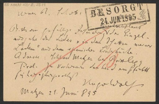 Brief an B. Schott's Söhne : 21.06.1895