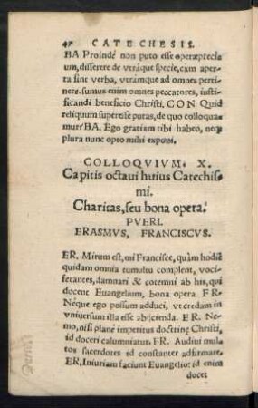 Colloquium. X. Capitits octavi huius Catechismi. Charitas, seu bona opera.
