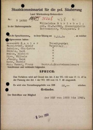 Striebel, Wilhelmine