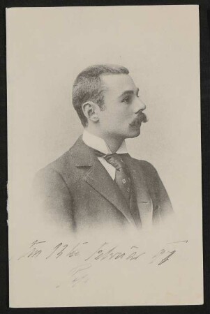 Portrait von Leopold von Andrian im Profil, Blick nach rechts, mit gedruckter Widmung