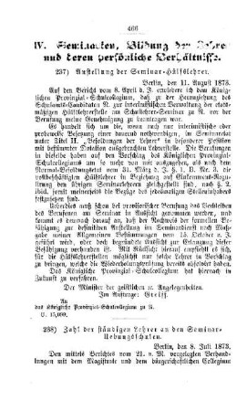 Anstellung der Seminar-Hülfslehrer : [IV. Seminarien, Bildung der Lehrer und deren persönliche Verhältnisse]
