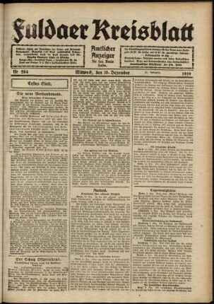 Erste Ausgabe vom Mittwoch, den 10. Dezember 1919.