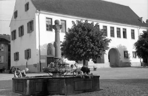 Sulzburg: Marktbrunnen mit Häuserreihe; Hintergrund Winzerkeller