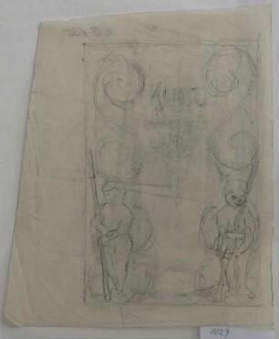 [Fackeltragende Putti mit Akanthus-Ornamenten: Entwurf für eine Inschriftentafel]