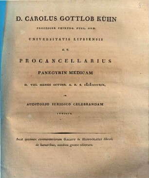 Specimen commentariorum Galeni in Hippocratis librum de humoribus, nondum graece editorum
