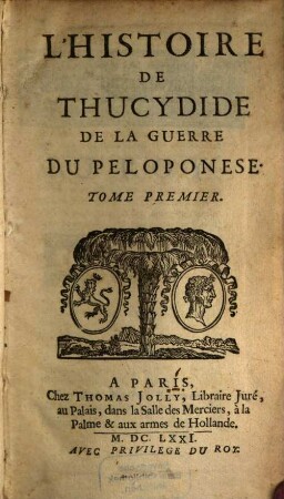 Histoire De Thucydide De La Guerre Du Peloponese. 1