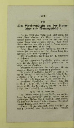 VII. Das Nothwendigste aus der Naturlehre und Naturgeschichte