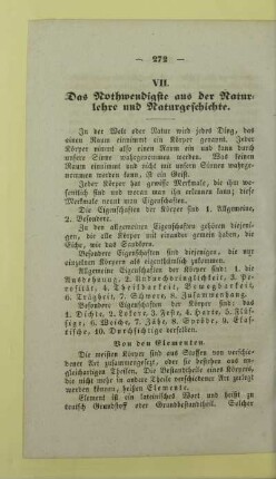 VII. Das Nothwendigste aus der Naturlehre und Naturgeschichte