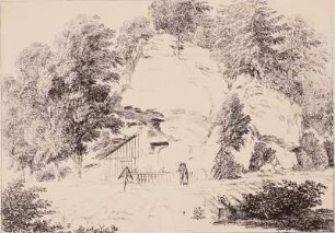 Gräber an Felsen mit Staffage