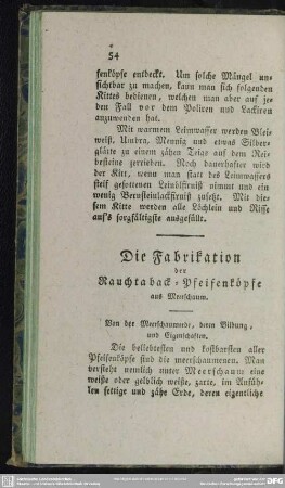 Die Fabrikation der Rauchtaback-Pfeifenköpfe aus Meerschaum