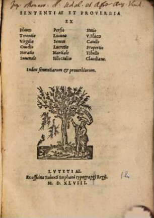 Sententiae et proverbia ex Plauto, Terentio, Virgilio ...