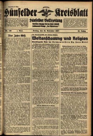 Erste Ausgabe vom Freitag, den 26. November 1937.
