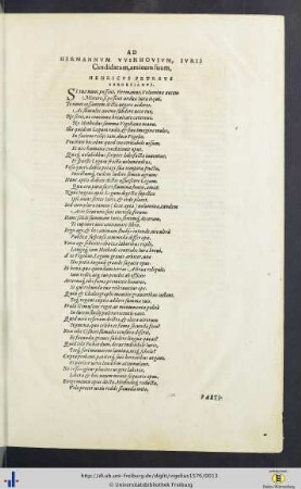 Ad Hermannum Winhovium, Iuris Candidatum, amicum suum, Henricus Petreus Herdesianus.