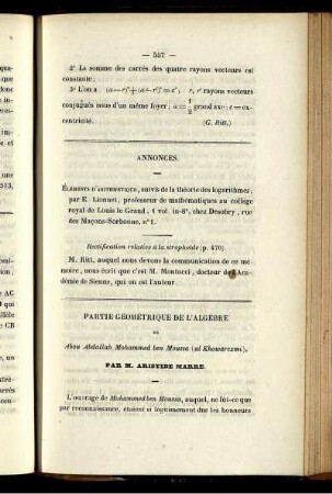 Partie géométrique de l´algèbre.