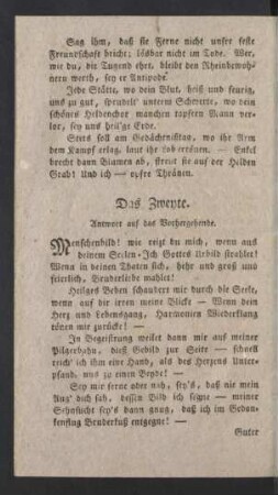 Das Zweyte. Antwort auf das Vorhergehende.