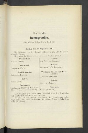 Sektion VIII. Demographie.