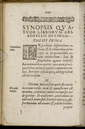 Synopsis Quatuor Librorum Aristotelis De Coelo