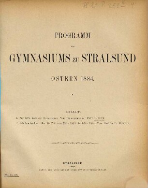 Programm des Gymnasiums zu Stralsund : Ostern .... 1883/84
