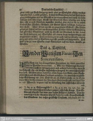 Das 4. Capittel. Von der Pietisten Fanatischen Syncretismo