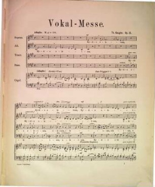 2. Vocalmesse : für 4stg. gem. Chor für Stadt- & Landchöre mit Begl. d. Orgel (obligat) oder d. Orchesters als 2 Violinen (Viola) Contrabass (Violoncell) 2 Clarinetten, 2 Hörner, Trompeten, Pauken u. Posaune ; op. 12