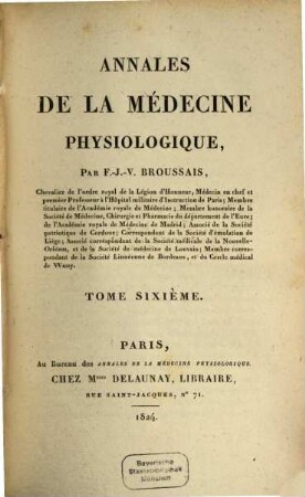 Annales de la médecine physiologique, 6. 1824