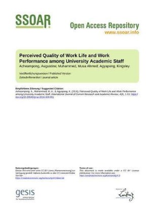 Perceived Quality of Work Life and Work Performance among University Academic Staff