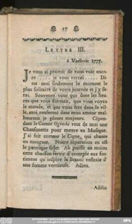 Lettre III. à Varsovie 1777.
