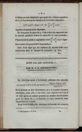 Note sur les annuités.