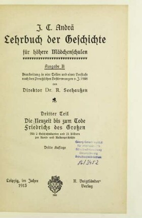 Teil 3: Die Neuzeit bis zum Tode Friedrichs des Großen