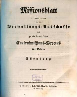 Missionsblatt. 1844