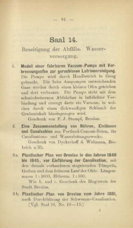 Saal 14. Beseitigung der Abfälle. Wasserversorgung