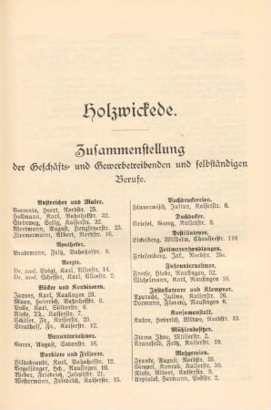 Zusammenstellung der Geschäfts- und Gewerbetreibenden und selbständigen Berufe